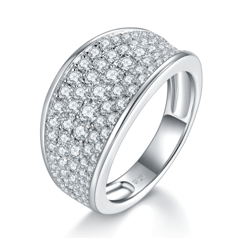 Affordable Luxury满钻排戒S925银镀白金Men's Ring定制选款副石Moissanite1.68ct