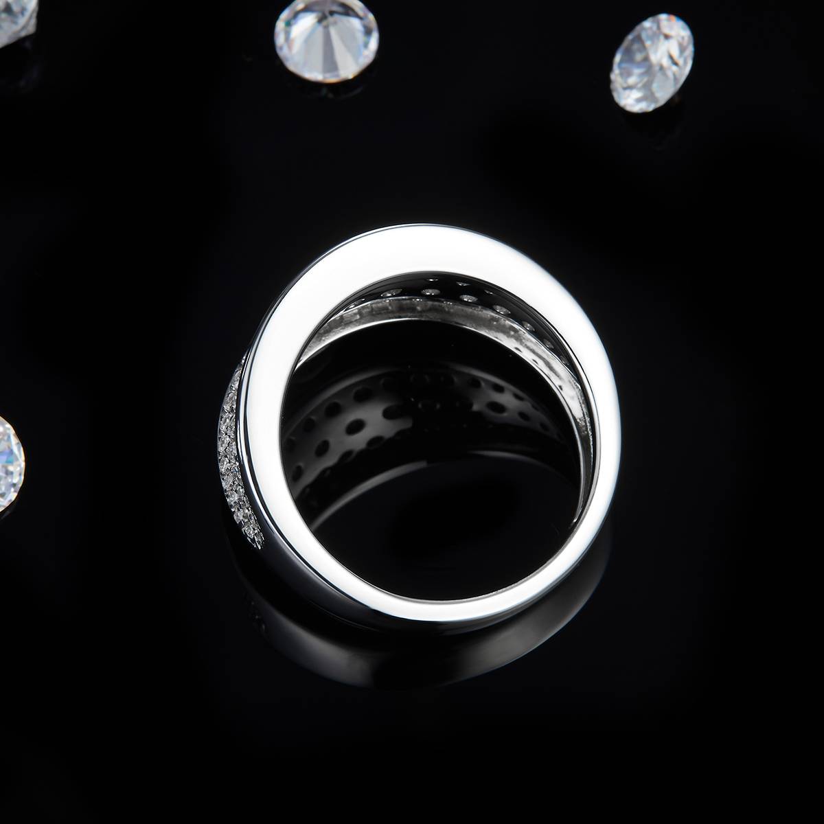 轻奢满钻排戒S925银镀白金男戒定制选款副石莫桑钻1.68ct
