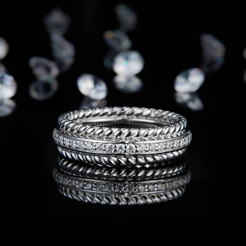 Fashion款排戒S925银镀白金Men's Ring定制选款副石Moissanite0.75ct
