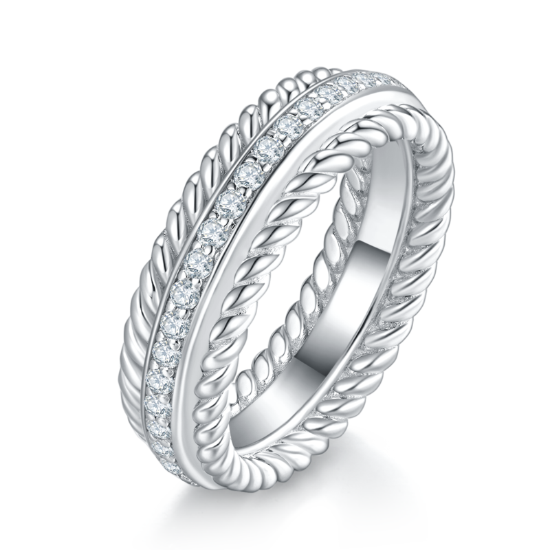 Fashion款排戒S925银镀白金Men's Ring定制选款副石Moissanite0.75ct