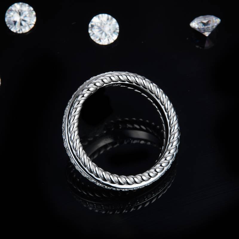 Fashion款排戒S925银镀白金Men's Ring定制选款副石Moissanite0.75ct