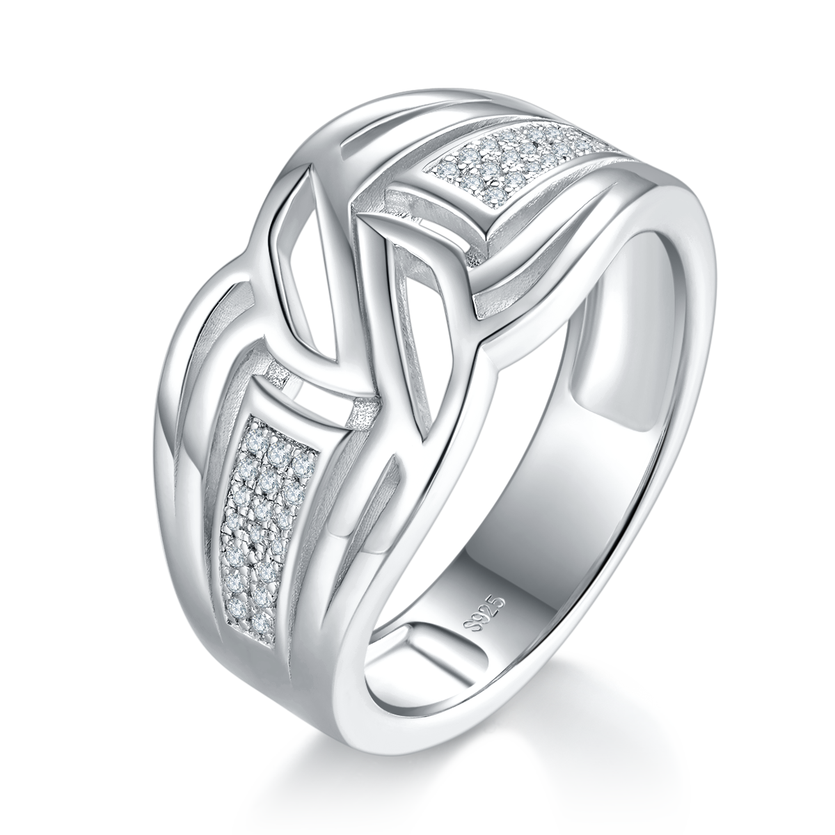 S925银镀白金男戒定制选款副石莫桑钻0.16ct