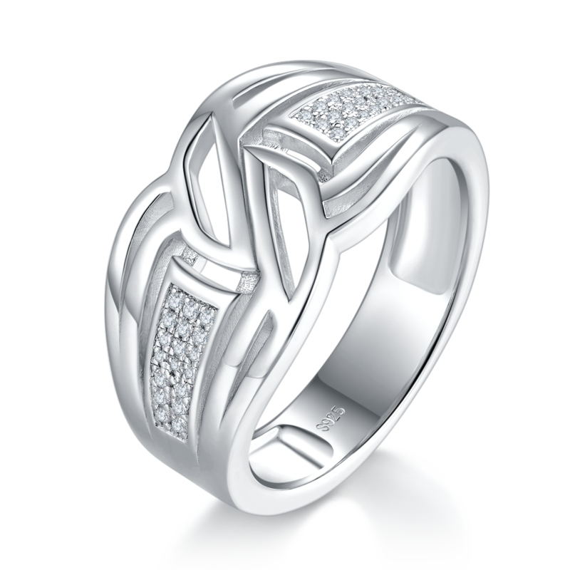 S925银镀白金男戒定制选款副石莫桑钻0.16ct