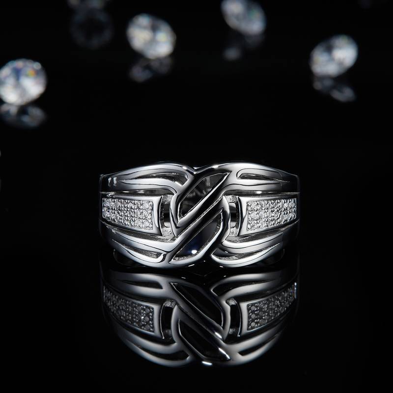 S925银镀白金男戒定制选款副石莫桑钻0.16ct