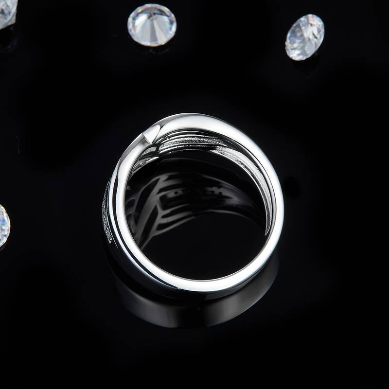 S925银镀白金男戒定制选款副石莫桑钻0.16ct