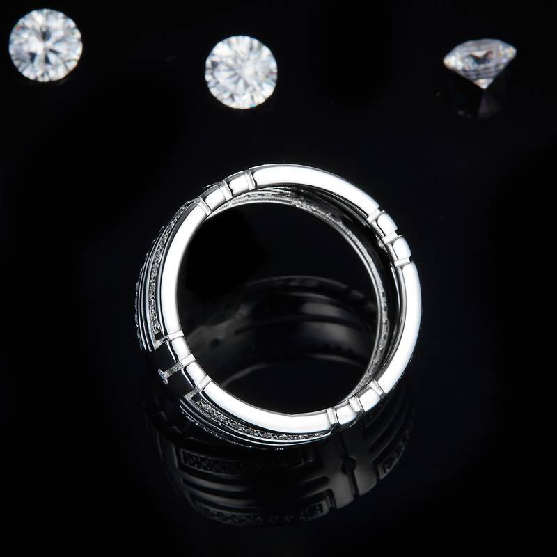 男士Fashion风排戒S925银镀白金Men's Ring定制选款副石Moissanite0.6ct