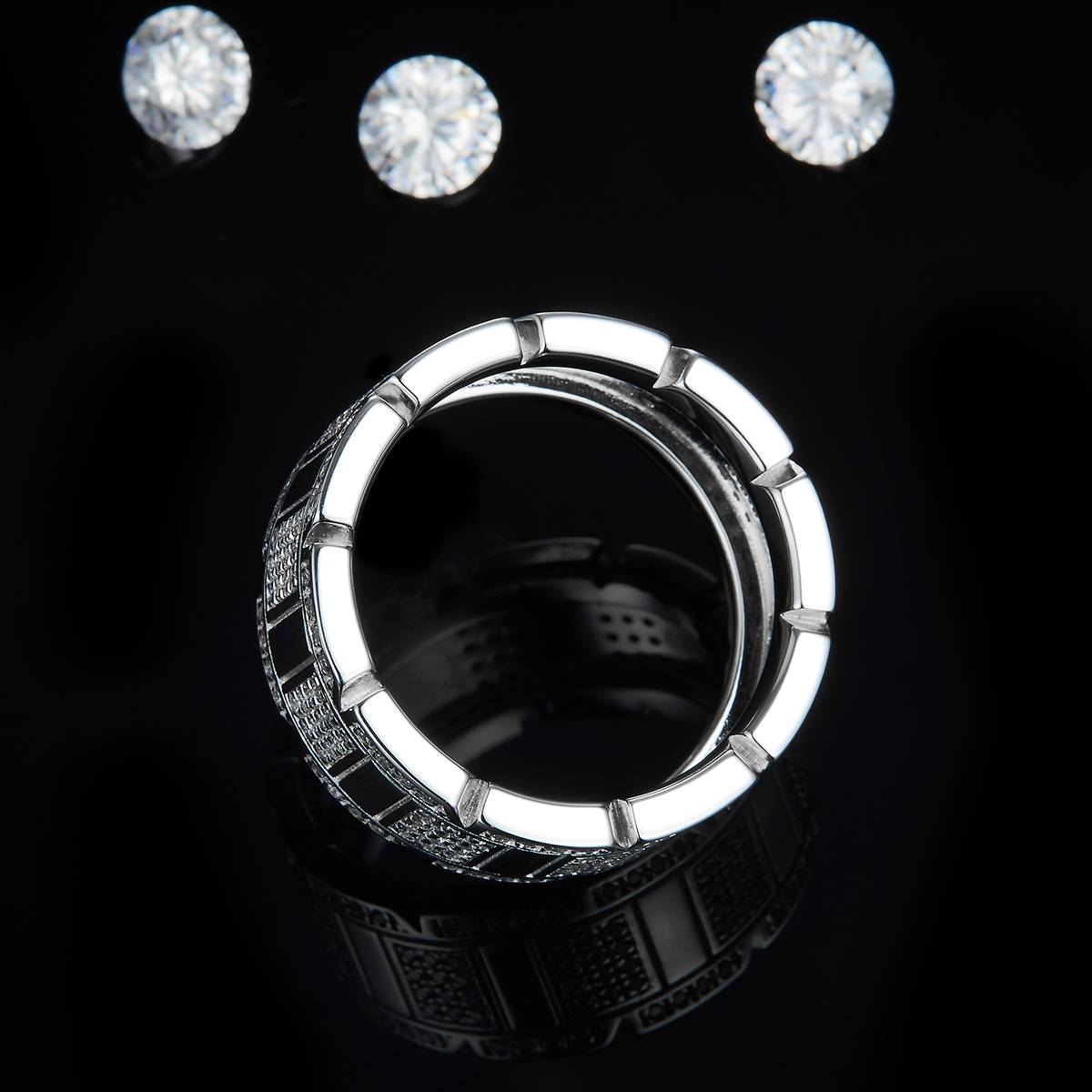 Light Luxury Men's Ring S925 Silver Plated Platinum Customized Selection Side Stone Moissanite 1.0ct