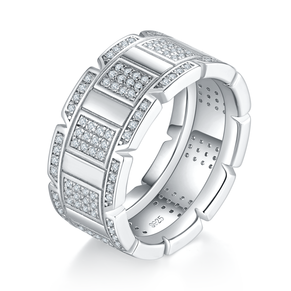 Light Luxury Men's Ring S925 Silver Plated Platinum Customized Selection Side Stone Moissanite 1.0ct