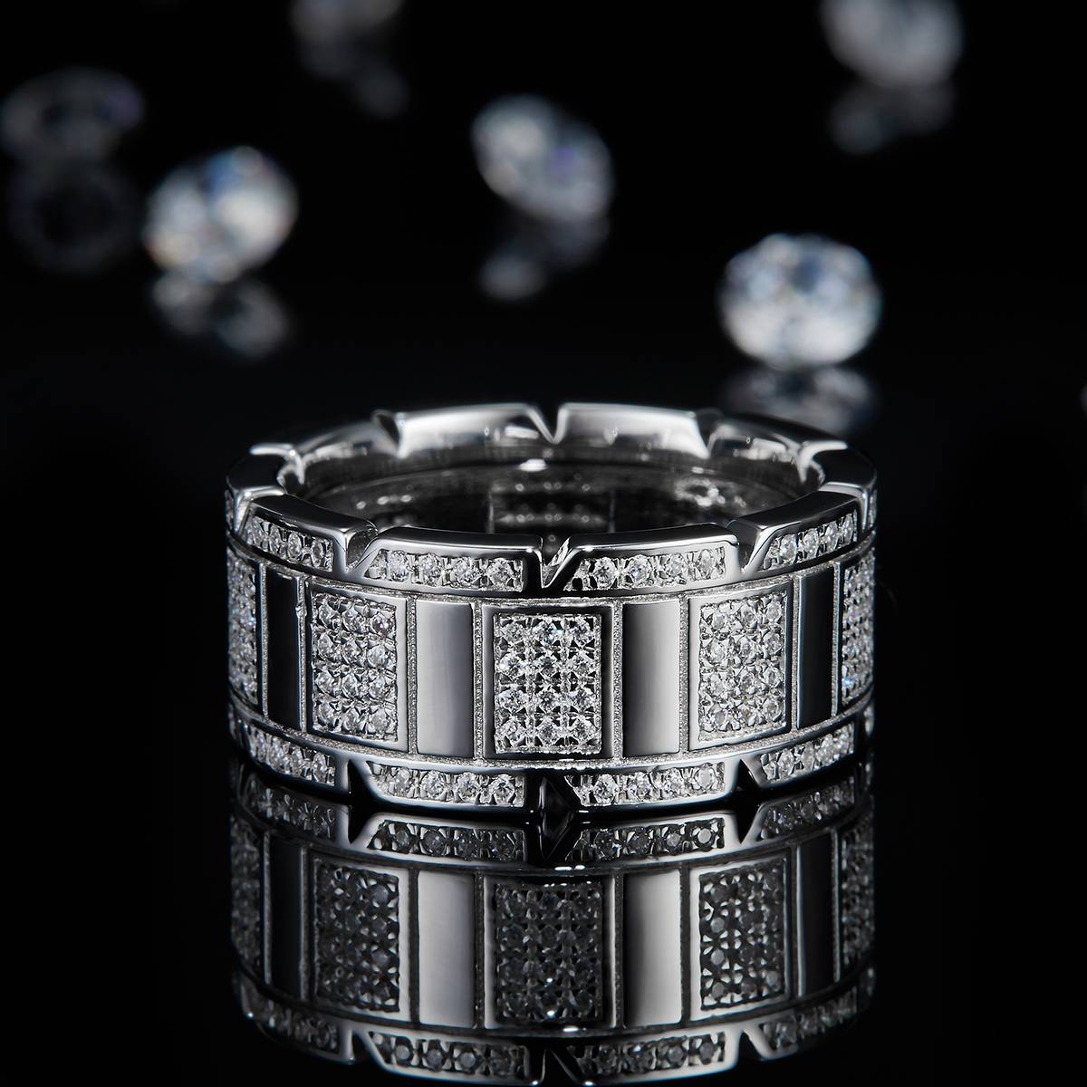 Light Luxury Men's Ring S925 Silver Plated Platinum Customized Selection Side Stone Moissanite 1.0ct