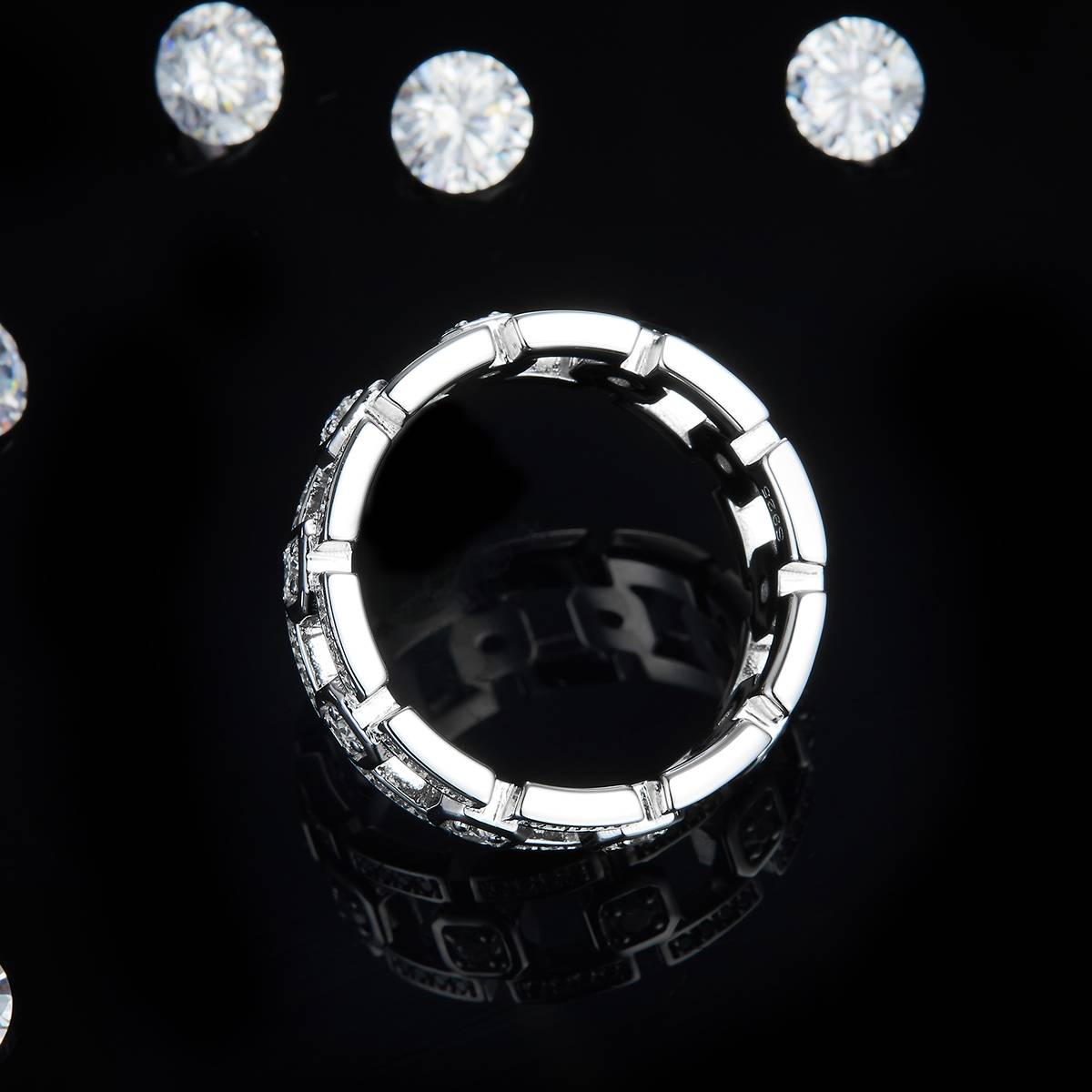 Light Luxury Men's Ring S925 Silver Plated Platinum Customized Selection Side Stone Moissanite 0.85ct