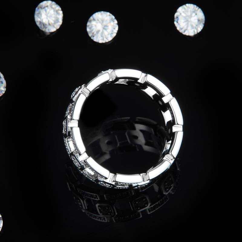 Affordable Luxury风Men's RingS925银镀白金定制选款副石Moissanite0.85ct