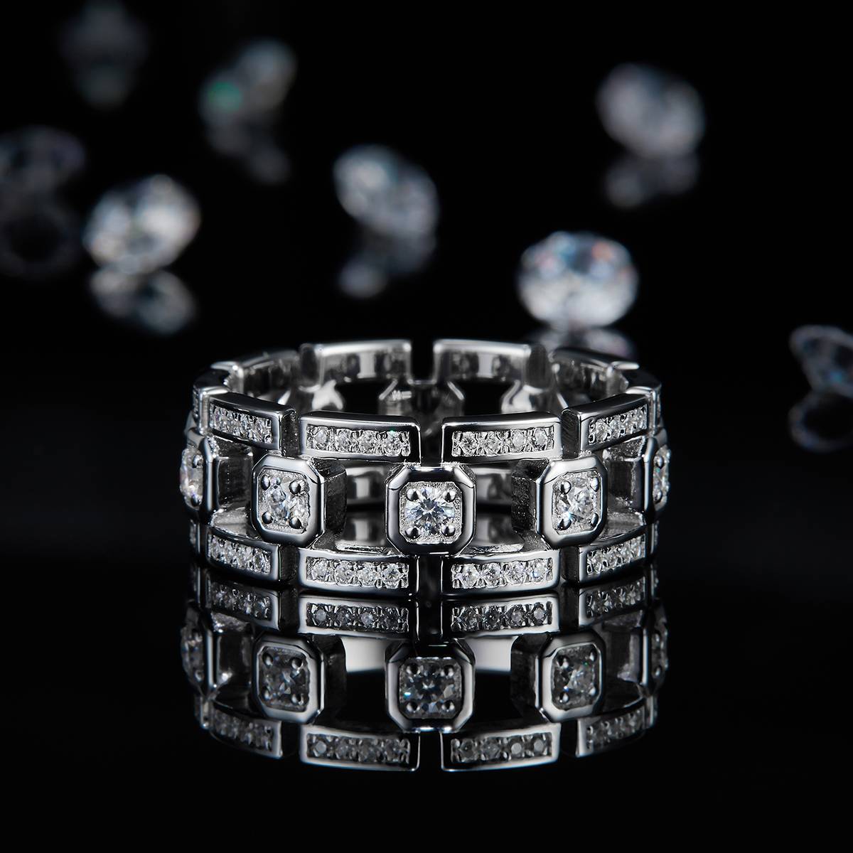 Light Luxury Men's Ring S925 Silver Plated Platinum Customized Selection Side Stone Moissanite 0.85ct