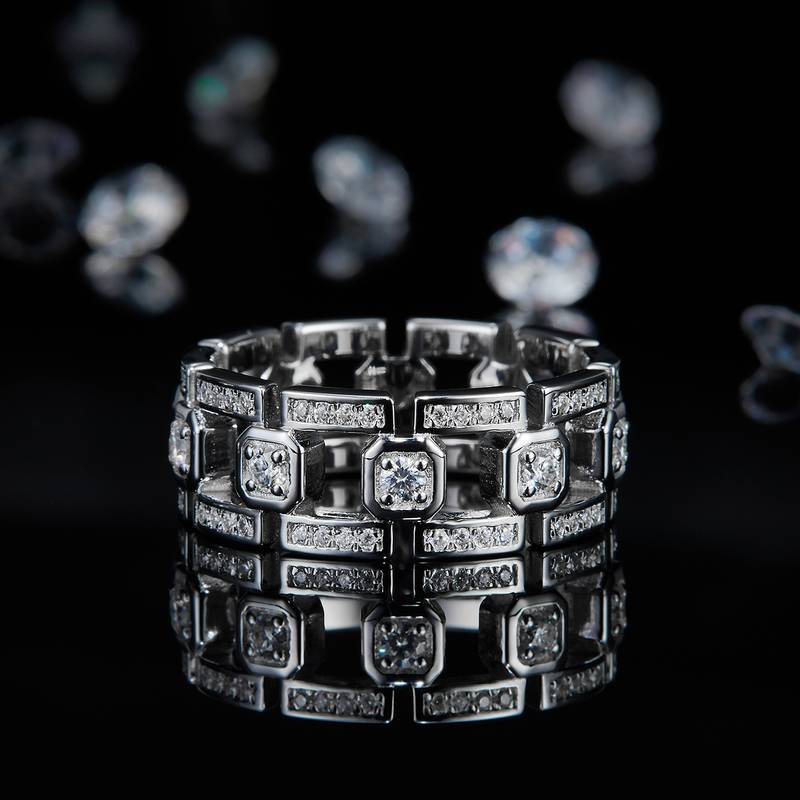 Affordable Luxury风Men's RingS925银镀白金定制选款副石Moissanite0.85ct