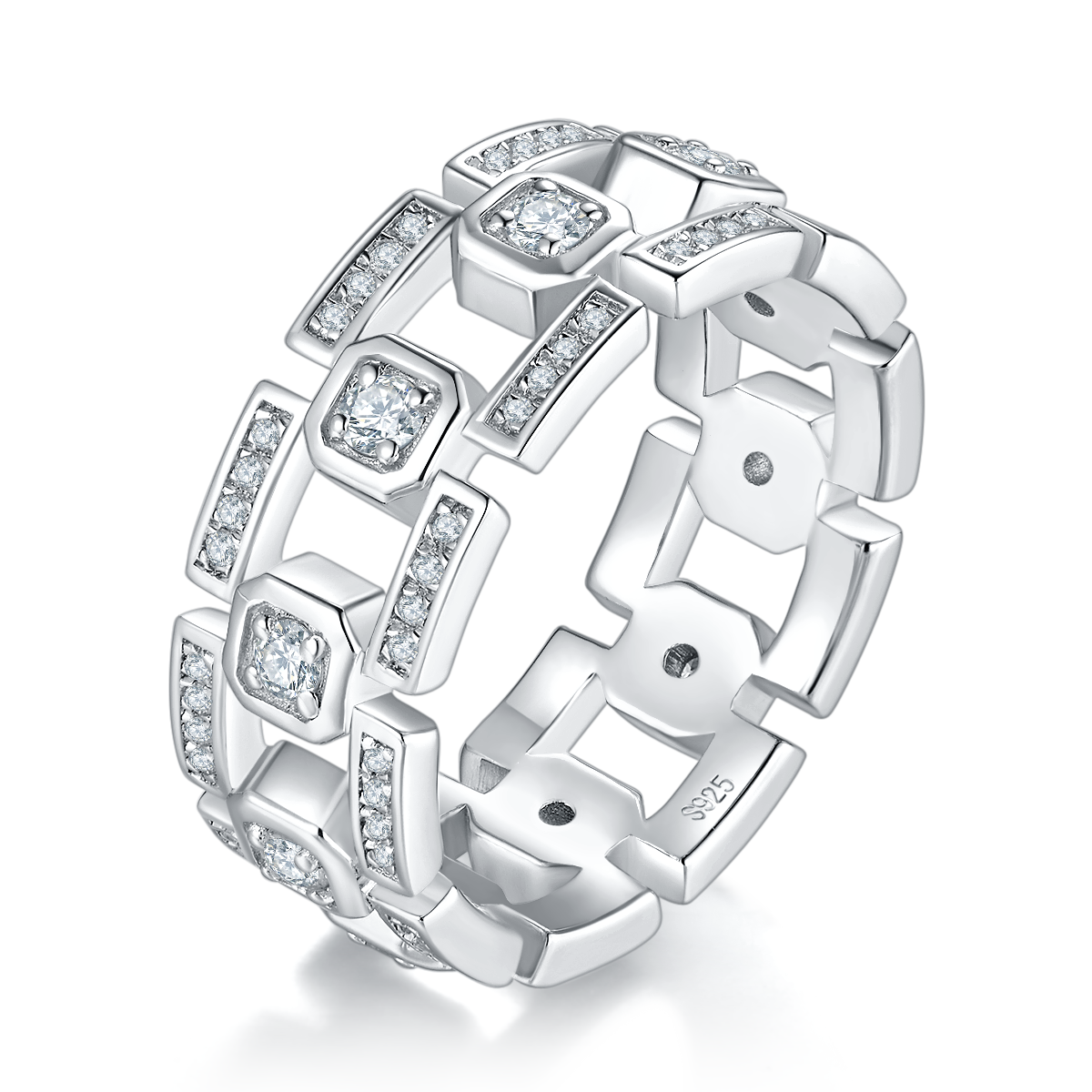 Light Luxury Men's Ring S925 Silver Plated Platinum Customized Selection Side Stone Moissanite 0.85ct