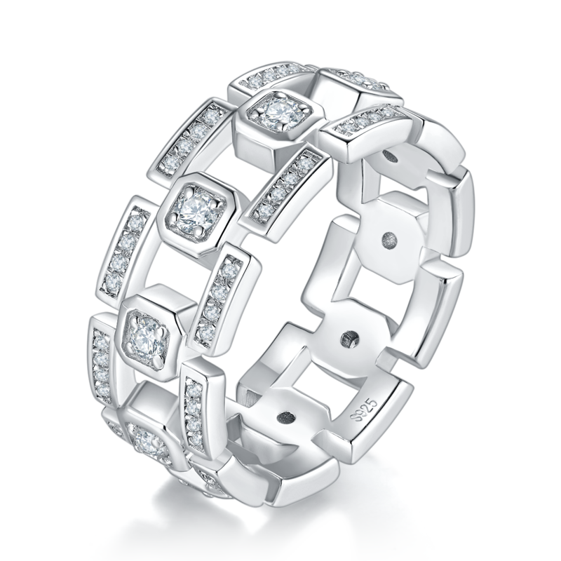 Affordable Luxury风Men's RingS925银镀白金定制选款副石Moissanite0.85ct