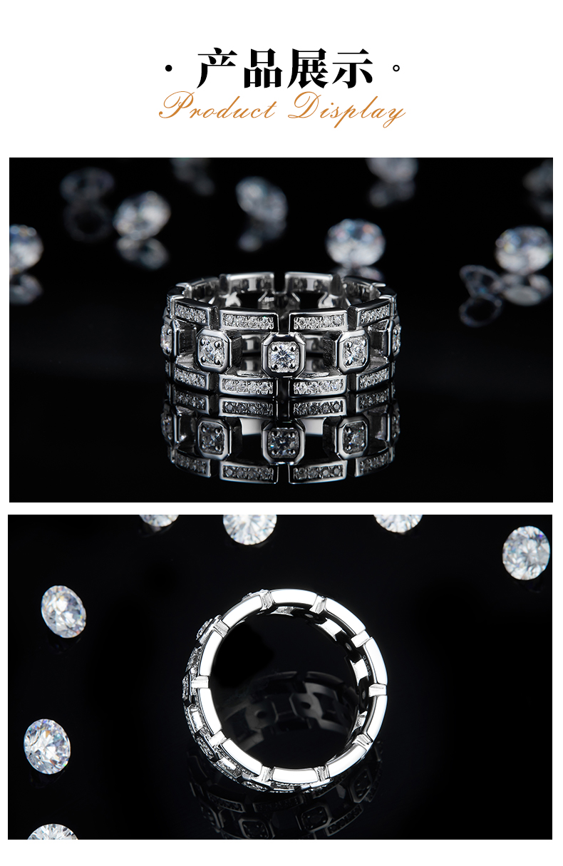 轻奢风男戒S925银镀白金定制选款副石莫桑钻0.85ct - 3