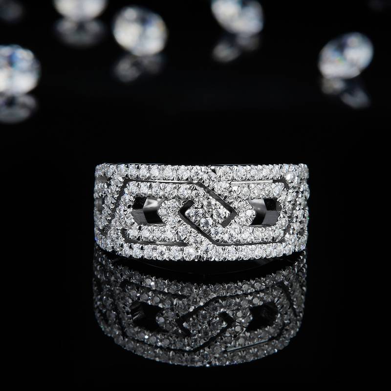 Affordable Luxury满钻Men's RingS925银镀白金定制选款副石Moissanite0.87ct