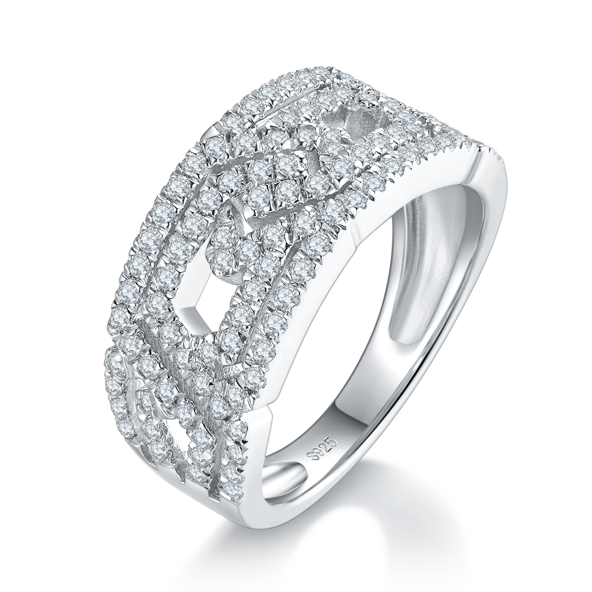 轻奢满钻男戒S925银镀白金定制选款副石莫桑钻0.87ct