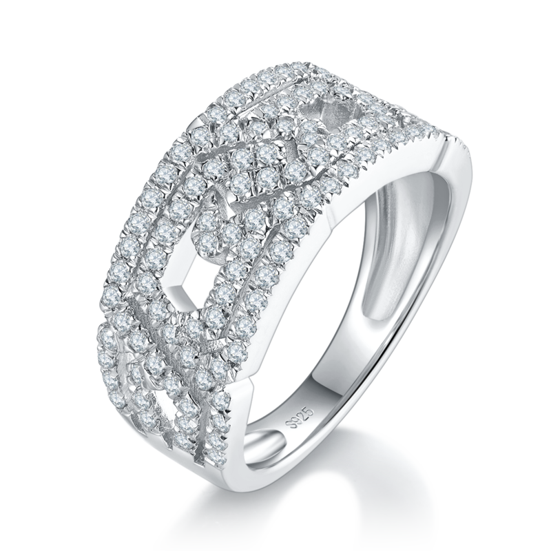 Affordable Luxury满钻Men's RingS925银镀白金定制选款副石Moissanite0.87ct