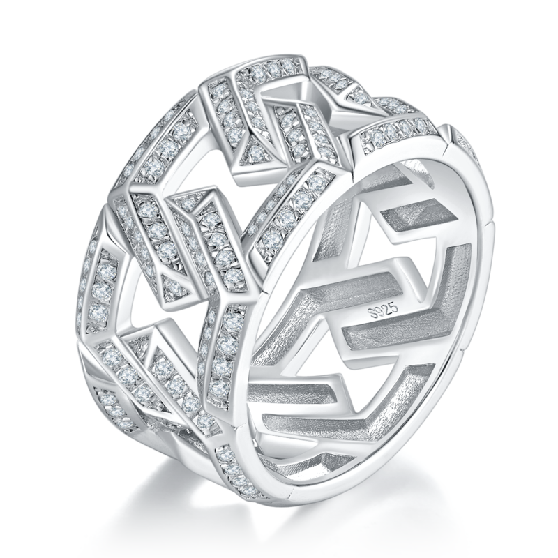 满钻Fashion男款S925银镀白金Men's Ring定制选款副石Moissanite0.79ct