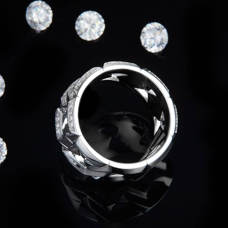 满钻Fashion男款S925银镀白金Men's Ring定制选款副石Moissanite0.79ct