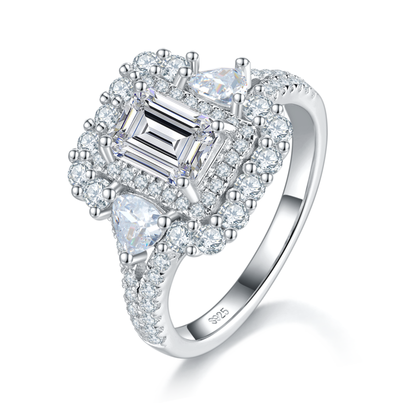Affordable Luxury祖母绿切Women's RingS925银镀白金定制选款主石Moissanite1.0ct/副石高碳钻