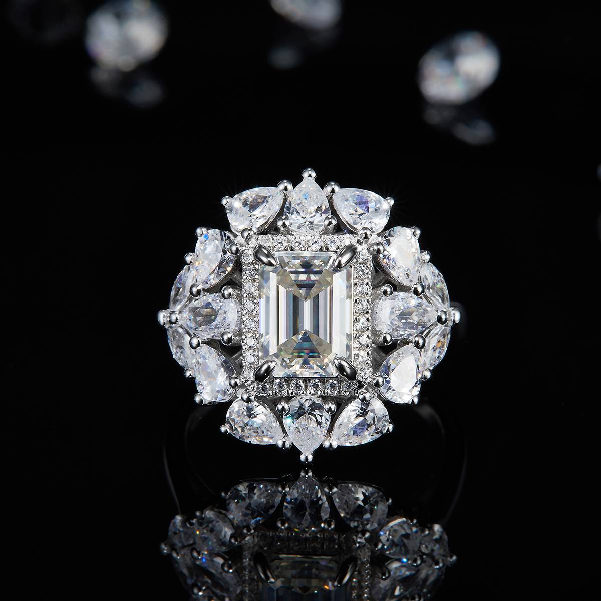Luxury Pearl Small Diamond Set Square Diamond Women's Ring S925 Silver Plated Platinum Customized Selection Main Stone Moissanite 1.5ct/Side Stone Cubic Zirconia