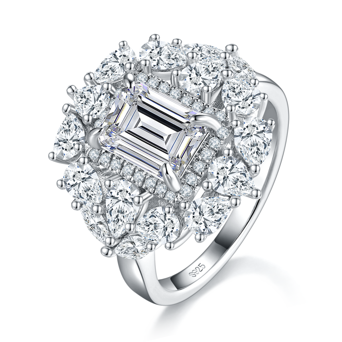Luxury Pearl Small Diamond Set Square Diamond Women's Ring S925 Silver Plated Platinum Customized Selection Main Stone Moissanite 1.5ct/Side Stone Cubic Zirconia