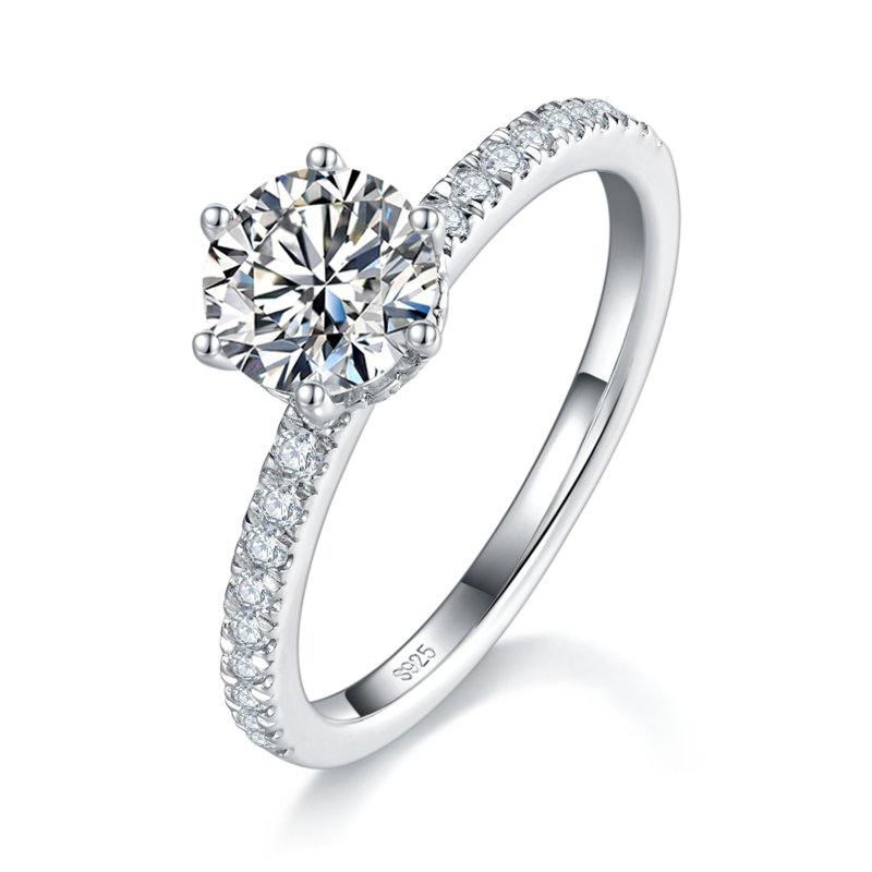 六爪Women's RingS925银镀白金定制选款主石Moissanite1.0ct/副石高碳钻