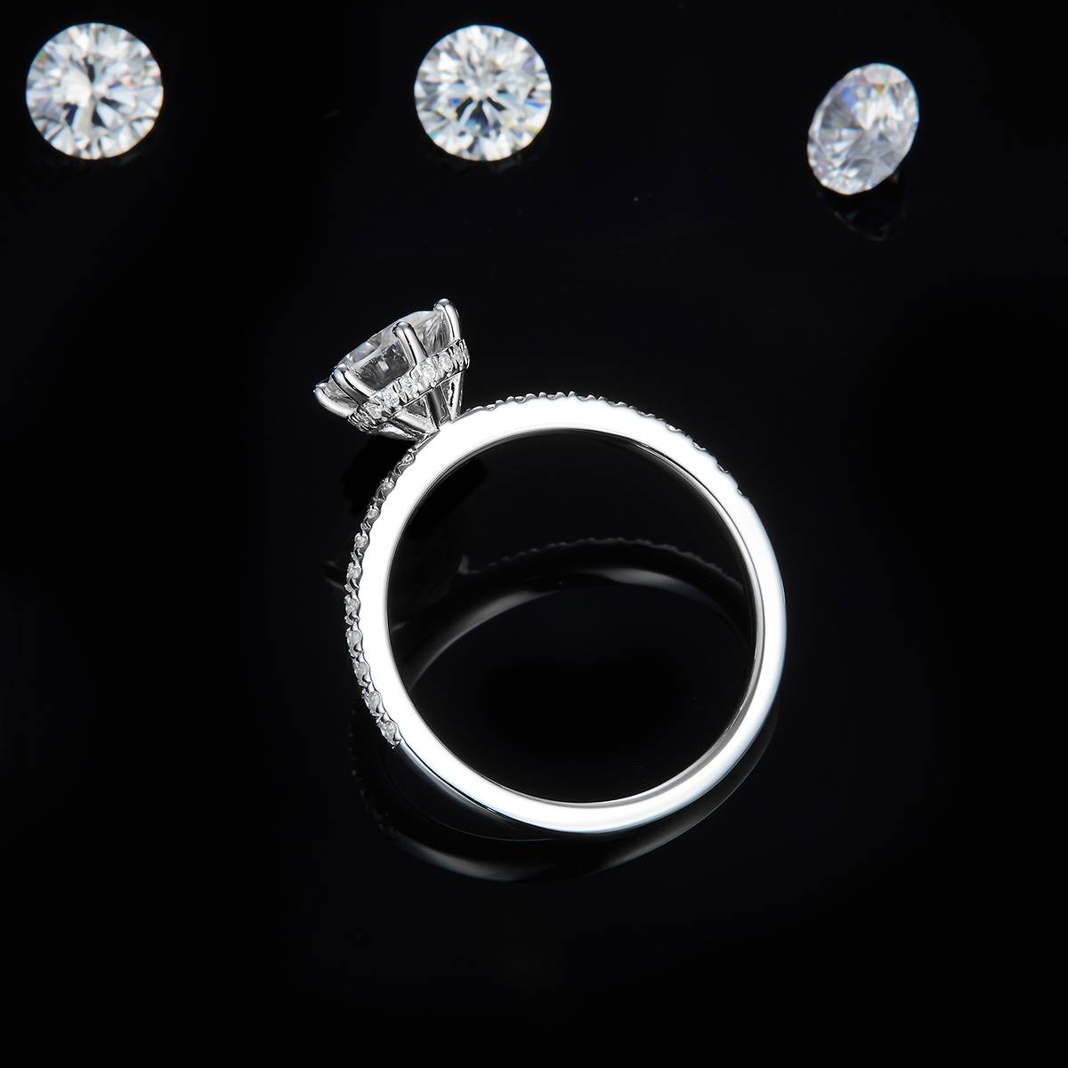 Six Claw Women's Ring S925 Silver Plated Platinum Customized Selection Main Stone Moissanite 1.0ct/Side Stone Cubic Zirconia