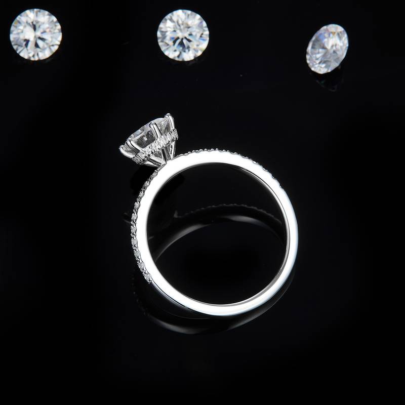 六爪Women's RingS925银镀白金定制选款主石Moissanite1.0ct/副石高碳钻