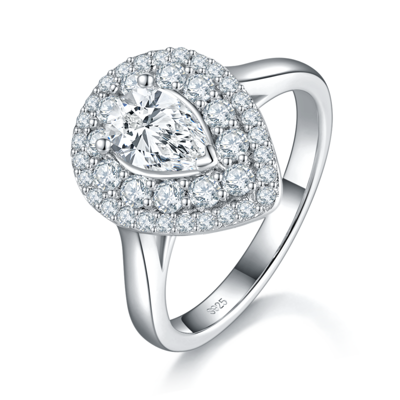 光臂Affordable Luxury梨形Women's RingS925银镀白金定制选款主石Moissanite1.0ct/副石高碳钻