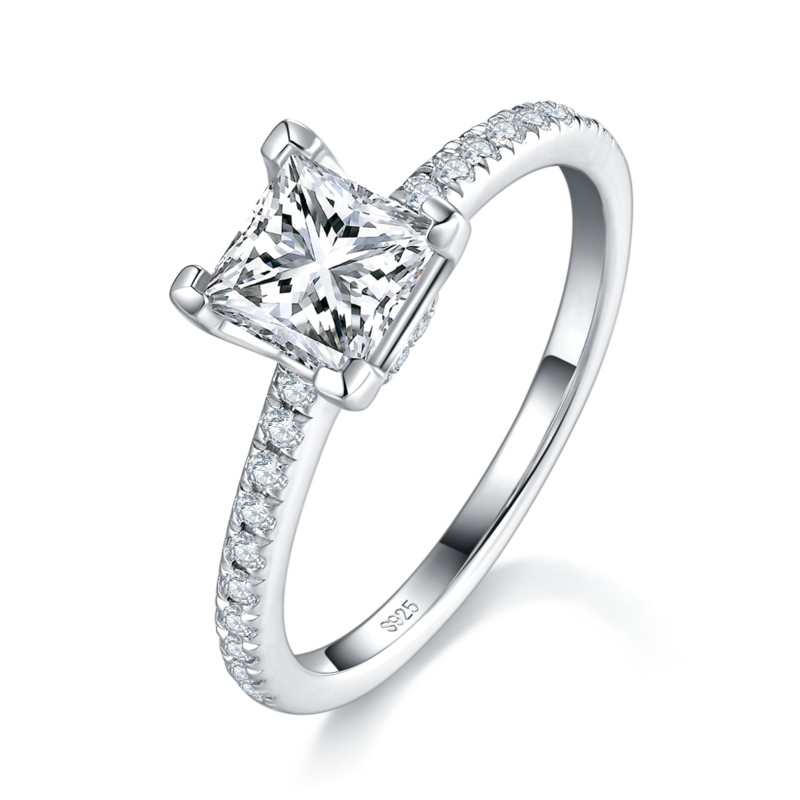 简约方钻Women's RingS925银镀白金定制选款主石Moissanite1.0ct/副石高碳钻