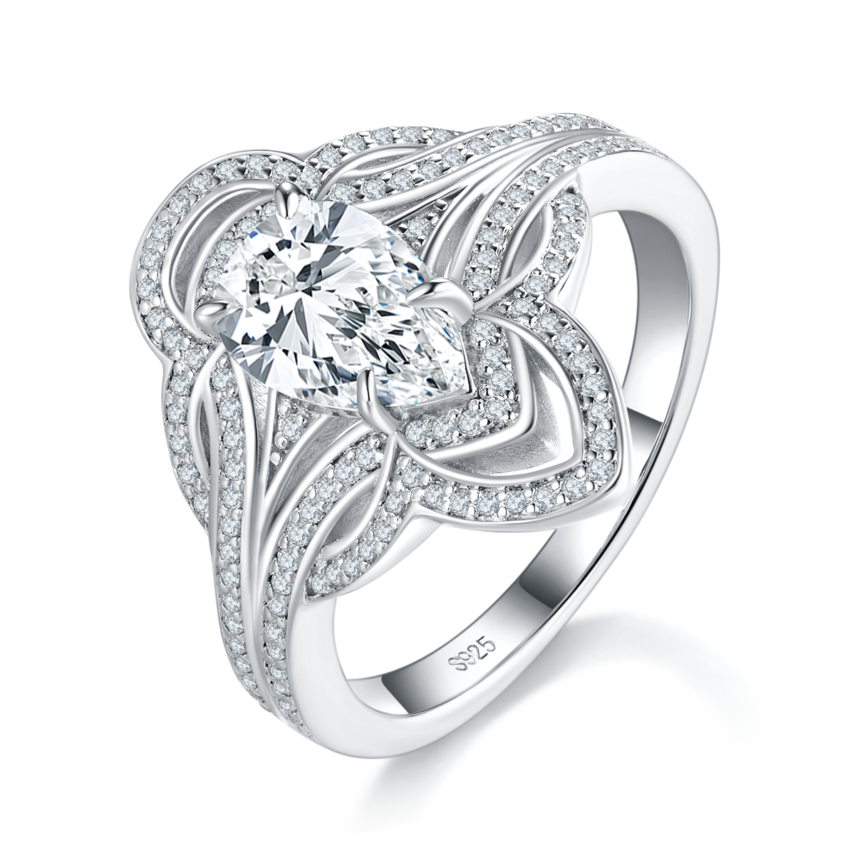 Light Luxury Pearl Women's Ring S925 Silver Plated Platinum Customized Selection Main Stone Moissanite 1.5ct/Side Stone Cubic Zirconia