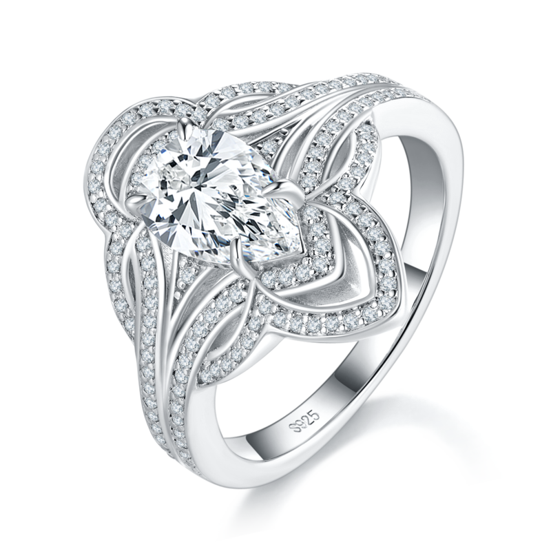 Affordable Luxury梨形Women's RingS925银镀白金定制选款主石Moissanite1.5ct/副石高碳钻
