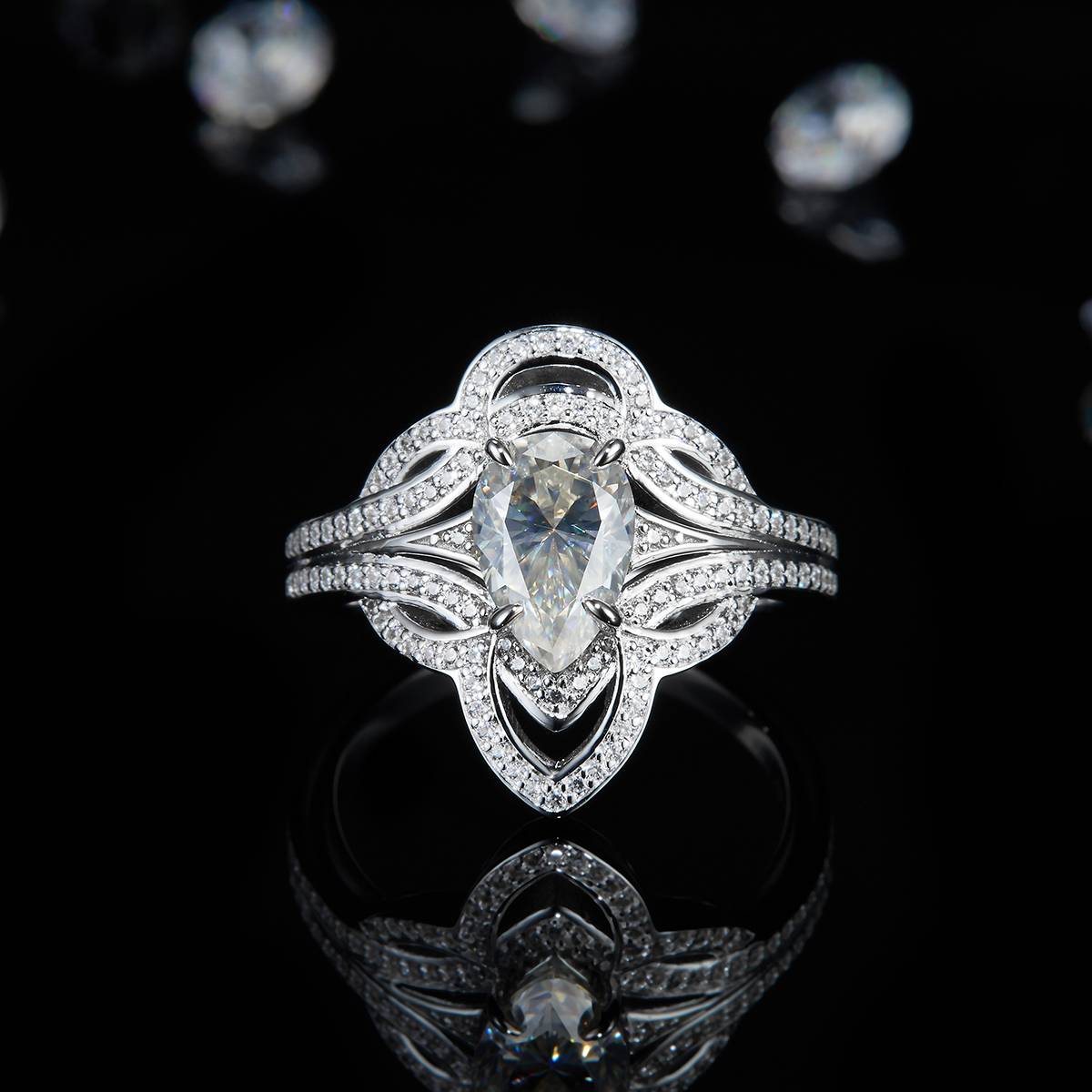 Light Luxury Pearl Women's Ring S925 Silver Plated Platinum Customized Selection Main Stone Moissanite 1.5ct/Side Stone Cubic Zirconia
