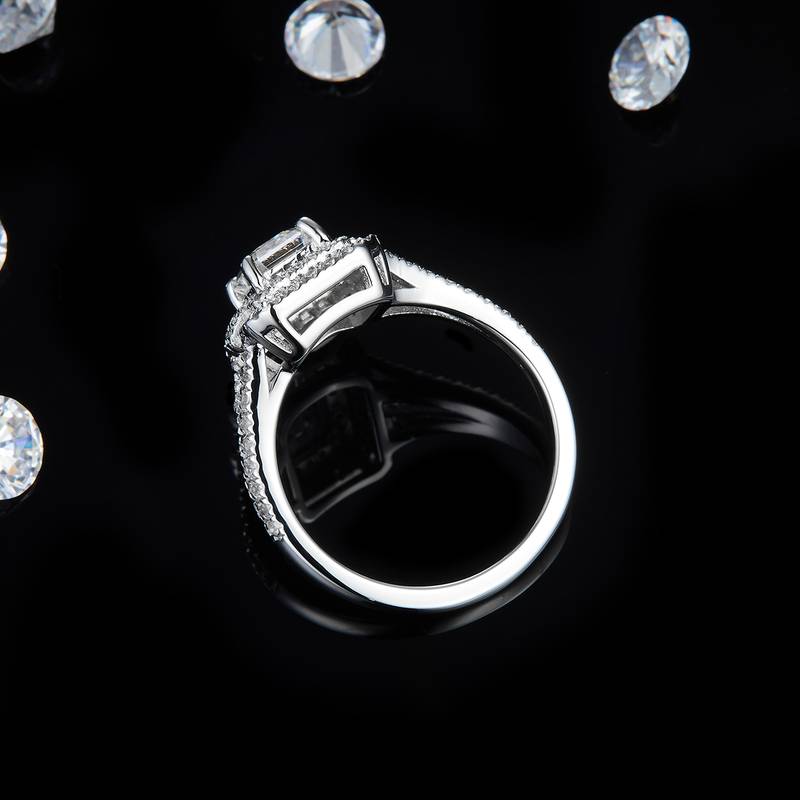 Y形戒臂长方钻Women's RingS925银镀白金定制选款主石Moissanite1.0ct/副石高碳钻