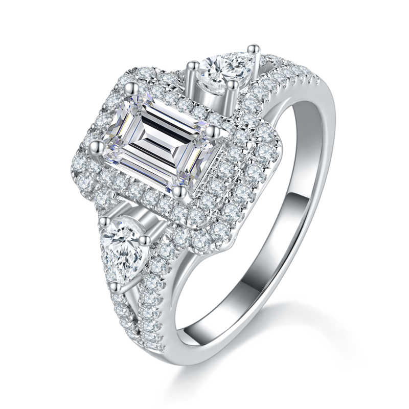 Affordable Luxury款长方钻Women's RingS925银镀白金定制选款主石Moissanite1.0ct/副石高碳钻