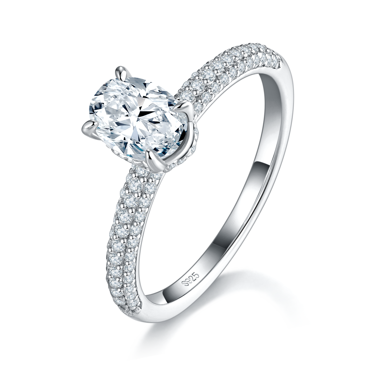 Light Luxury Oval Women's Ring S925 Silver Plated Platinum Customized Selection Main Stone Moissanite 1.0ct/Side Stone Cubic Zirconia
