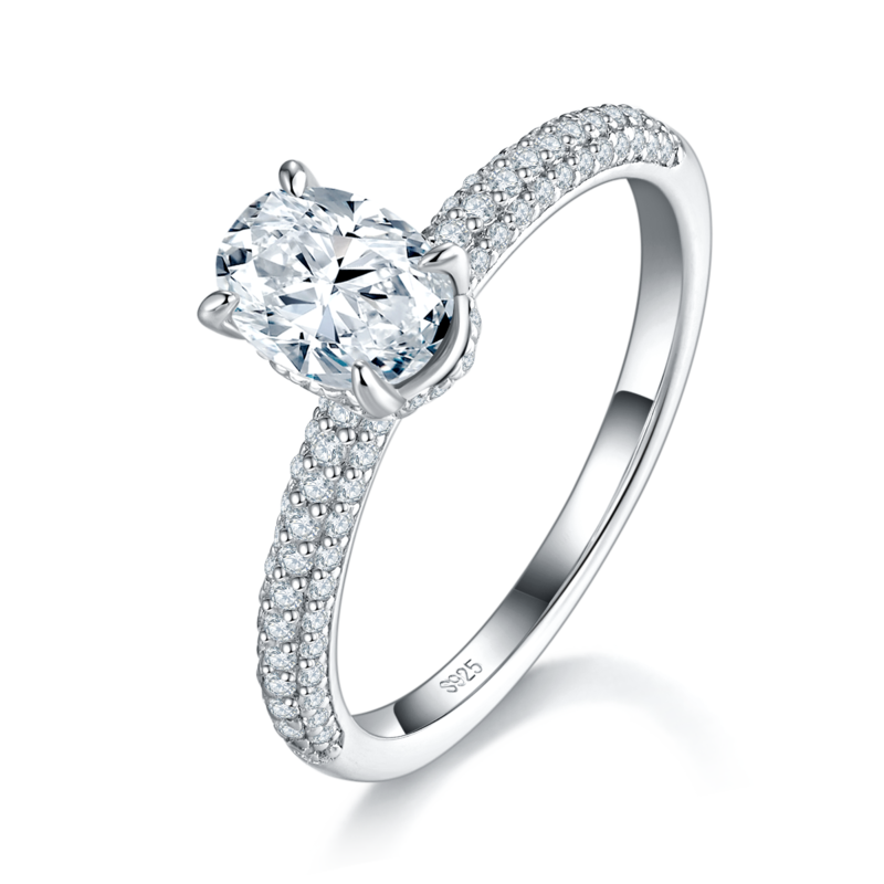 Affordable Luxury蛋形Women's RingS925银镀白金定制选款主石Moissanite1.0ct/副石高碳钻