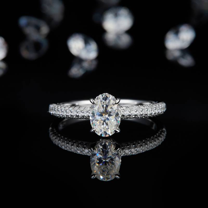 Affordable Luxury蛋形Women's RingS925银镀白金定制选款主石Moissanite1.0ct/副石高碳钻