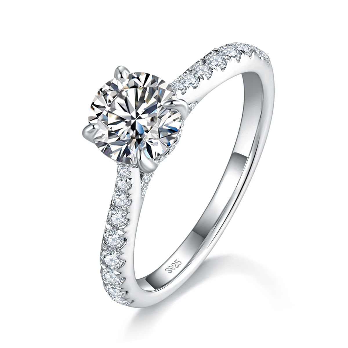 Micro Inlaid Four Claw Women's Ring S925 Silver Plated Platinum Customized Selection Main Stone Moissanite 1.0ct/Side Stone Cubic Zirconia