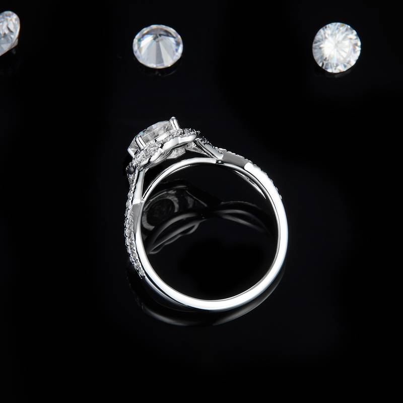 扭臂Women's RingS925银镀白金定制选款主石Moissanite1.0ct/副石高碳钻