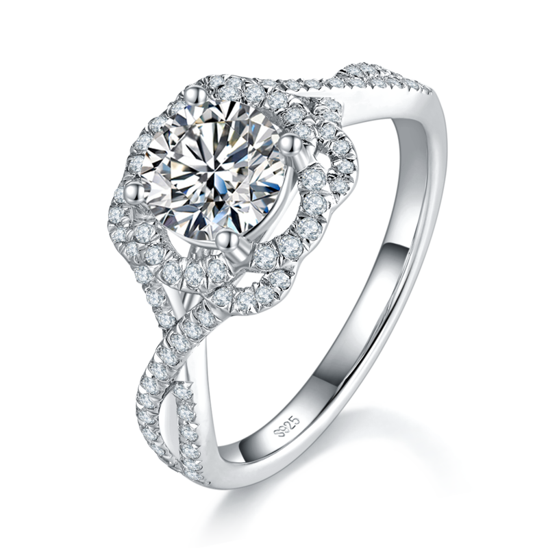 扭臂Women's RingS925银镀白金定制选款主石Moissanite1.0ct/副石高碳钻