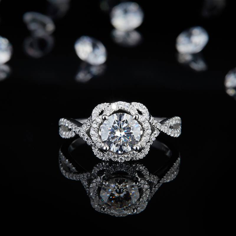 扭臂Women's RingS925银镀白金定制选款主石Moissanite1.0ct/副石高碳钻