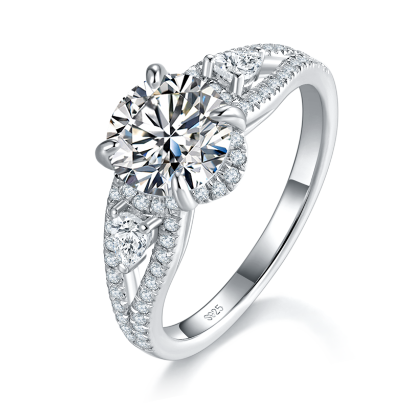 Affordable Luxury三石款Women's RingS925银镀白金定制选款主石Moissanite1.5ct/副石高碳钻