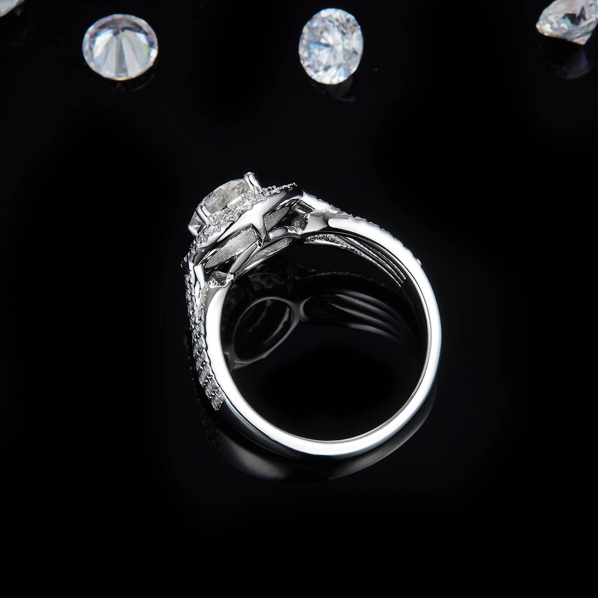 Light Luxury Style Full Diamond Round Bag Women's Ring S925 Silver Plated Platinum Customized Selection Main Stone Moissanite 1.0ct/Side Stone Cubic Zirconia