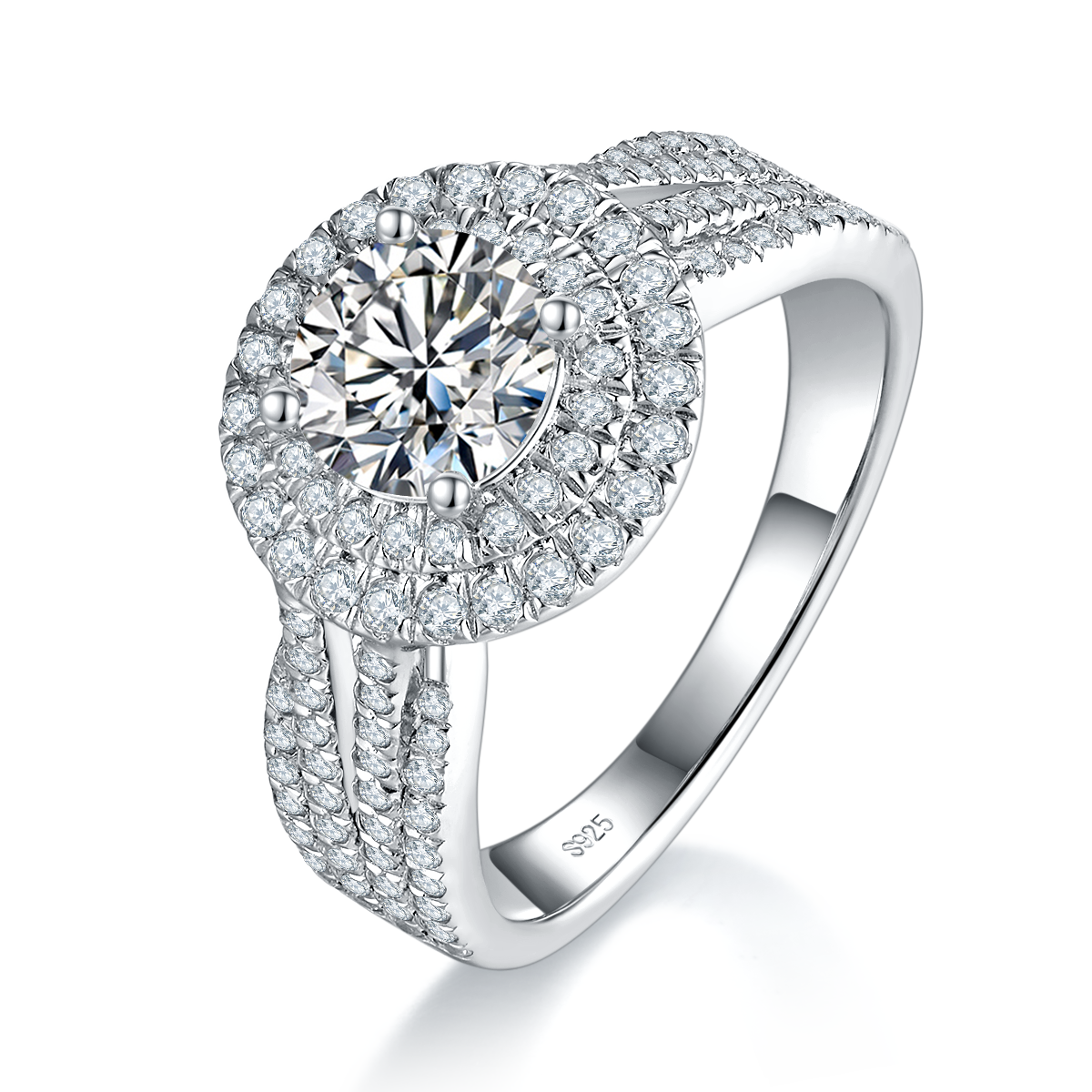 Light Luxury Style Full Diamond Round Bag Women's Ring S925 Silver Plated Platinum Customized Selection Main Stone Moissanite 1.0ct/Side Stone Cubic Zirconia