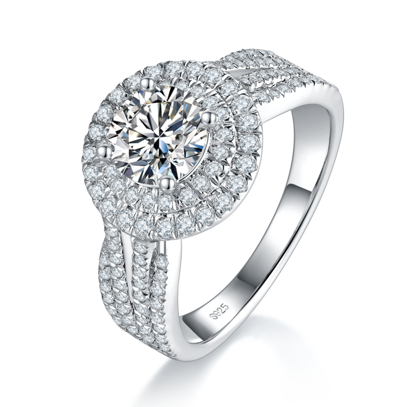 Affordable Luxury风满钻圆包Women's RingS925银镀白金定制选款主石Moissanite1.0ct/副石高碳钻