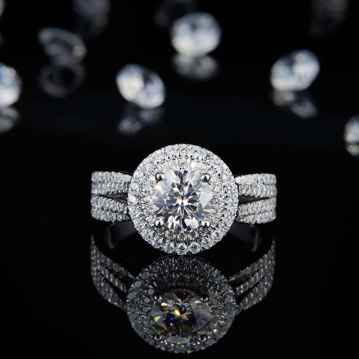 Light Luxury Style Full Diamond Round Bag Women's Ring S925 Silver Plated Platinum Customized Selection Main Stone Moissanite 1.0ct/Side Stone Cubic Zirconia